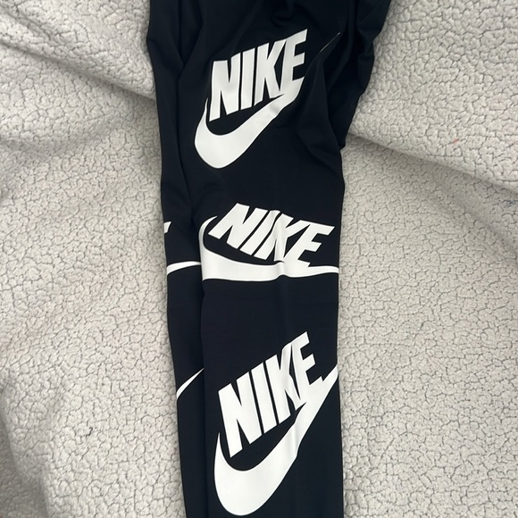 Nike Black Leggings with All-Over Logo Print - Picture 3 of 3